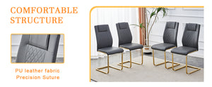 English Elm Table and Chair Set Marble Tempered Glass Top Gold Sculptural Legs Four Pu Seats Black+Gold,Dark Gray W1151S03296