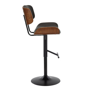 English Elm Adjustable Swivel Barstools Mid-century Walnut Faux Leather Kitchen Counter Set of 2 B202S01996