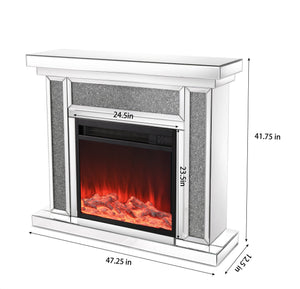 English Elm W Mirrored Electric Fireplace Mantelpiece with Diamond Resin Inlays and 3d Flame W1005S00001
