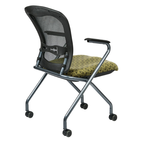 OSP Home Furnishings Deluxe Pro-line Ii Folding Nesting Armchair with Mesh Back and Lumbar Support Kiwi 84440-K109