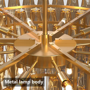 English Elm 37" Gold 14-Light Modern Chandelier with Tiered Smoke Glass Shades, LED-Ready Flush Mount Elegance W1340P332565