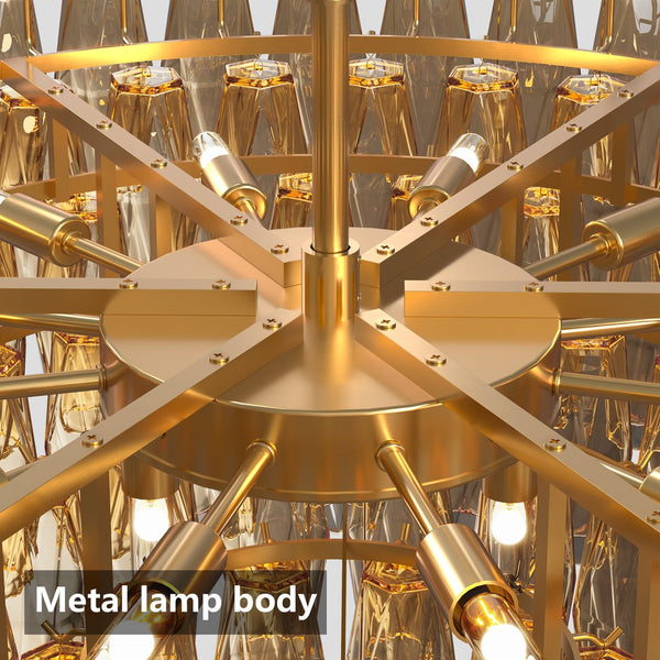 English Elm 37" Gold 14-Light Modern Chandelier with Tiered Smoke Glass Shades, LED-Ready Flush Mount Elegance W1340P332565