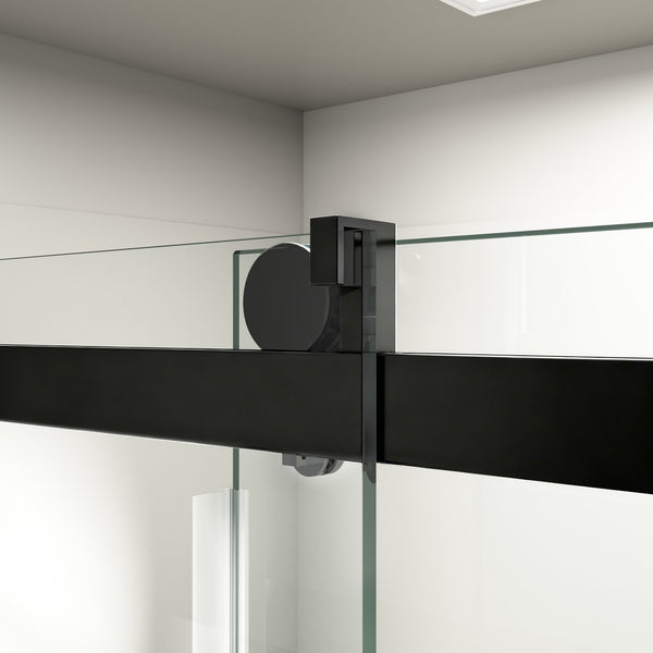 English Elm 56" Frameless Sliding Shower Door Tempered Glass Matte Black Soft Close Modern Bath W1573104180