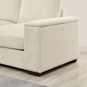 English Elm 122"l Corduroy Sectional with Dual Ottomans Modular U-shape Sofa for Modern Living Beige W1669S00020