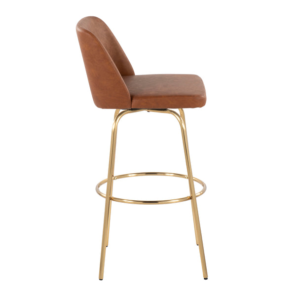 English Elm 30" Swivel Barstools Set of 2 Grey Fabric Gold Footrest Black Metal Kitchen Counter B202S00687