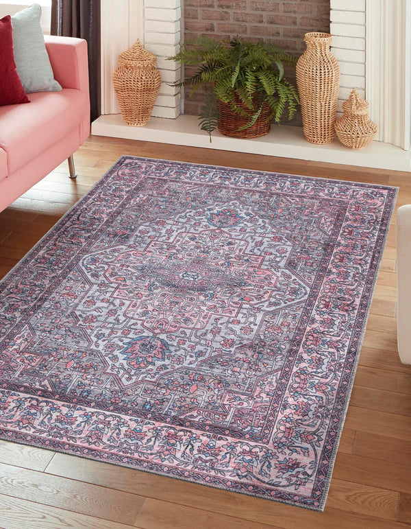Unique Loom Mangata Mireille Machine Made Border Rug Beige and pink, Light Blue/Gray/Red/Black 10' 6" x 13' 1"