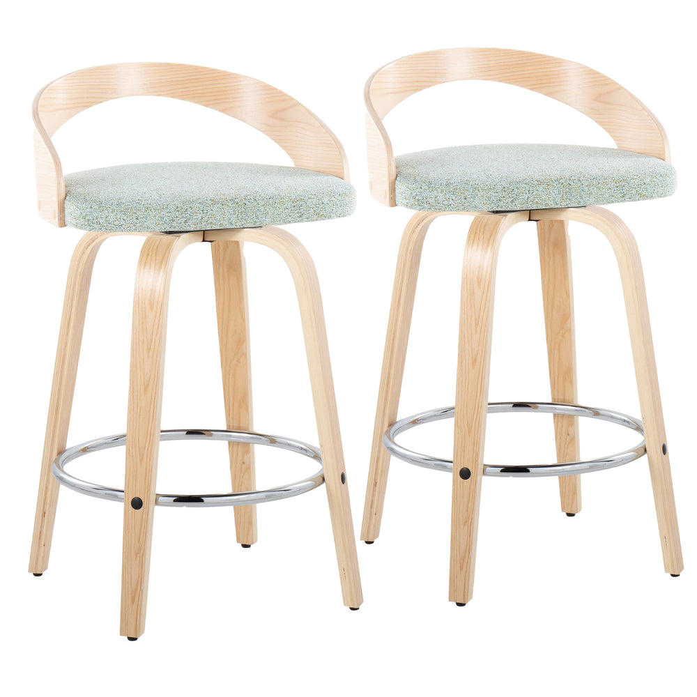 English Elm 26" Swivel Counterstools with Tufted Faux Leather Walnut Legs and Chrome Footrest Set of 2 B202S00309