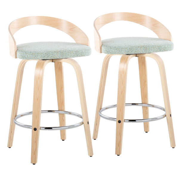 English Elm 26" Swivel Counterstools with Tufted Faux Leather Walnut Legs and Chrome Footrest Set of 2 B202S00309