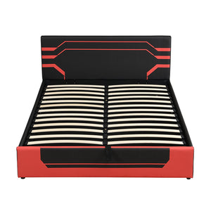 English Elm Modern Cyberpunk Queen Platform Bed Hydraulic Storage Pu Upholstered Gaming Frame Black+Red SF000205AAJ