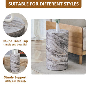 English Elm Simple Marble Textured Cylindrical Side Table Mdf Stone Look Accent for Modern Interiors W1151P291448