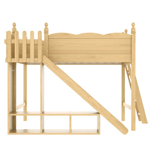 English Elm Full Loft Bed With Fun Slide, Storage Shelves, Solid Wood Design For Kids' Cozy Room Setup W1580S00247