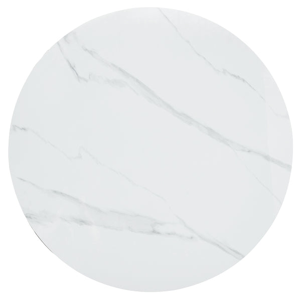 English Elm A 42-inch round dining set with stone top table and gold-plated stainless legs plus four PU chairs Gold 31 L x 19.5 W x 17.5 H W1512S00133