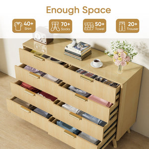 English Elm 6 Drawer Fluted Wood Dresser Natural Finish Compact Chest for Nursery or Bedroom Natural T3773P415554