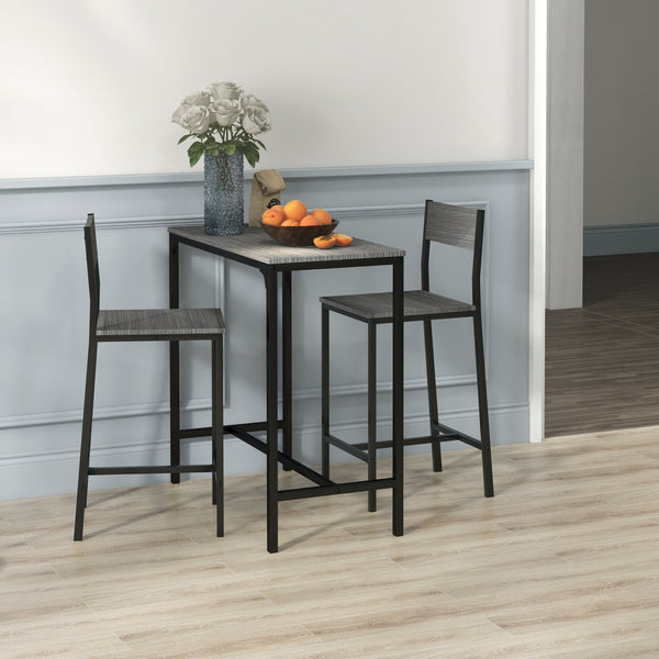 English Elm HOMCOM Industrial 3-Piece Bar Table Set for 2, Space-Saving Counter Height Dining with Stools W2225P200599