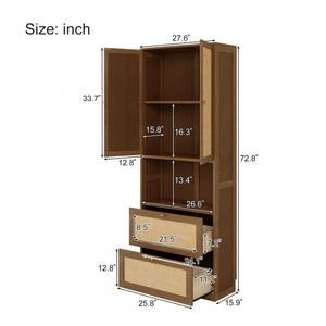 English Elm 2 Door Bookshelf with USB Port and 3 Drawers — Compact Pine-MDF Storage Cabinet for Living Room Walnut 80.1 L x 17.65 W x 6.3 H N701P245551D