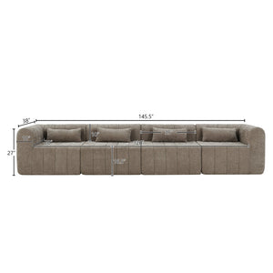 English Elm 145.5 Inch 4 Piece Modular Sectional Sofa Polyester Low Profile Living Room Couch Espresso N767P346281E