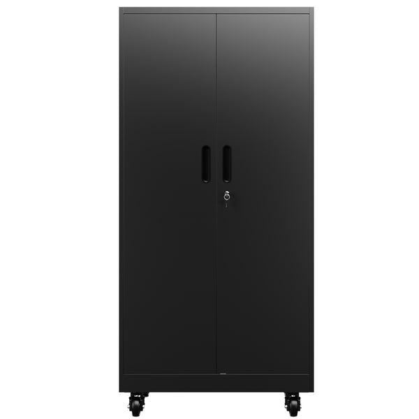 English Elm Heavy Steel Garage Cabinet with Pegboard Doors Locking Wheels and Adjustable Shelving T2398P465997