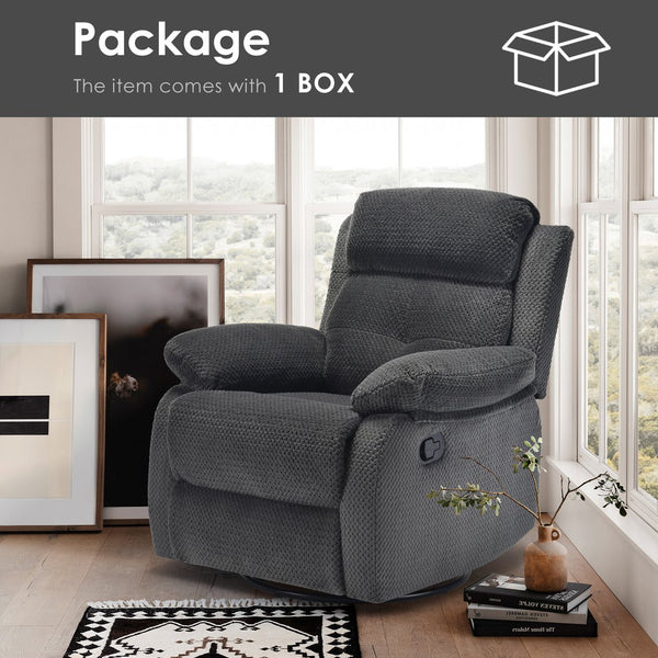 English Elm Small Rocker Swivel Recliner Chair with 360° Swivel, 30° Rocking & Adjustable Recline for Comfort Dark Gray T3623P379695