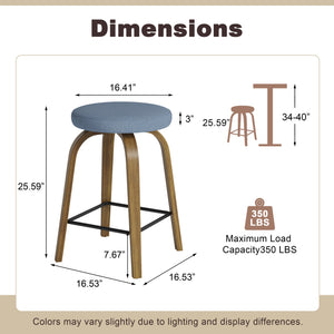 English Elm Swivel Backless Counter Stools Set of 2 with Fabric Seat Bentwood Legs Mid-century Modern Blue W3107P446977