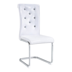 English Elm Luxury Pu Upholstered Dining Chair Set of 4 with Channel Stitching and Metal Legs White W1512P491873