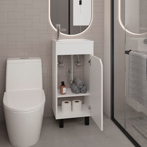 English Elm Bathroom Sleek Single-Door Vanity with Integrated Sink — Modern Minimalist Engineered Wood Storage, Durable & Eco-Friendly White 33.86 L x 18.9 W x 11.42 H B097P296886