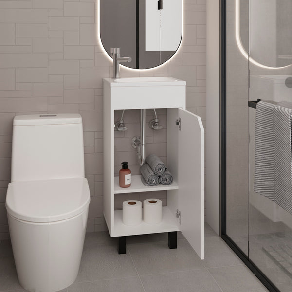 English Elm Bathroom Sleek Single-Door Vanity with Integrated Sink — Modern Minimalist Engineered Wood Storage, Durable & Eco-Friendly White 33.86 L x 18.9 W x 11.42 H B097P296886