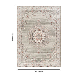 English Elm Oxford Medallion Area Rug Stain Resistant Polyester Pile for Living or Dining Rooms B186P428904