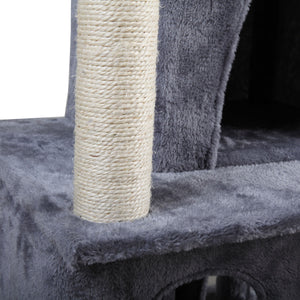 English Elm Double-layer Cat Tree with Sisal Ladder Flannel Houses and Pompom Toy for Small Spaces W2181P357568