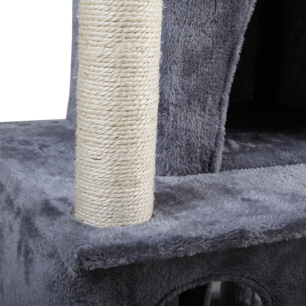 English Elm Double-layer Cat Tree with Sisal Ladder Flannel Houses and Pompom Toy for Small Spaces W2181P357568