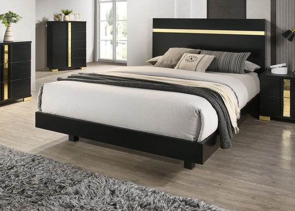 English Elm Black Full Size Bed With Underbed Led Lighting - Modern Acrylic Trim Platform Frame For Stylish Bedrooms B2741S00177