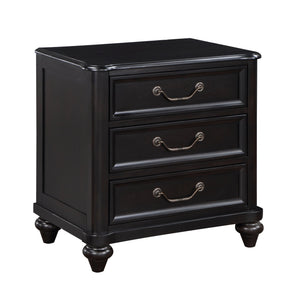 English Elm Charcoal Nightstand with 3 Drawers, Traditional Birch Veneer Bedside Table, Turned Feet & Antique Hardware B011P225166