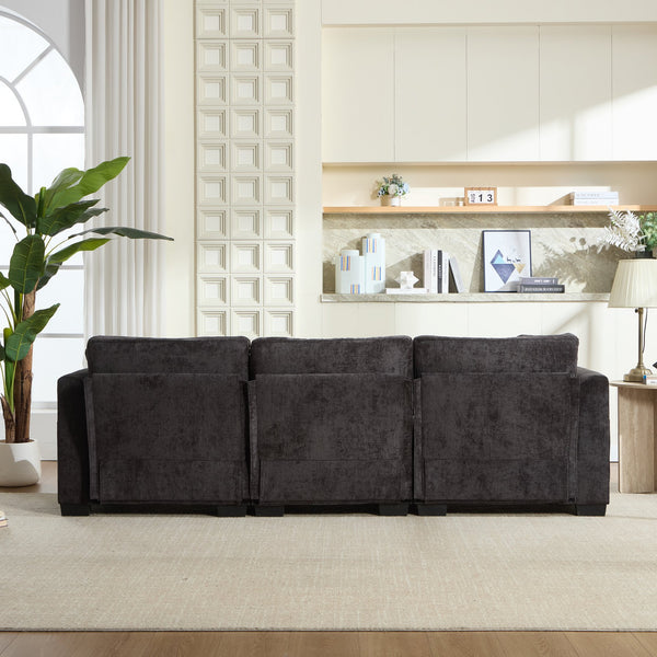 English Elm Modern Chenille L-shaped Sectional with Usb Charging Ottoman Storage Living Room Couch Black W2120S00014