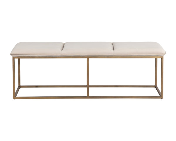 Sunpan ALLEY Bench - Elegant Burnished Brass Frame with Durable Piccolo Prosecco Fabric for Any Space 105517