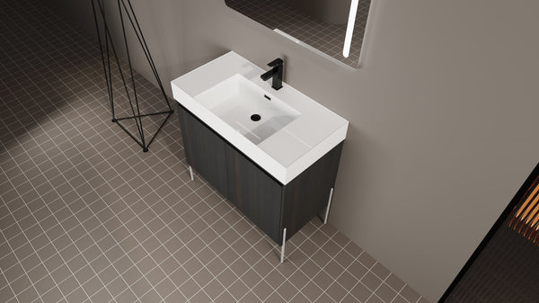 English Elm 36" Freestanding Bathroom Vanity with Durable Resin Sink and Soft-Close Cabinet Doors, Modern Storage Solution for Small Baths W1972S00014