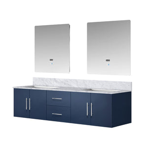 English Elm Navy Double Bath Vanity 72” W, Carrara Marble Top & 30” Led Mirrors - Stylish Storage Solution! B2731S00831
