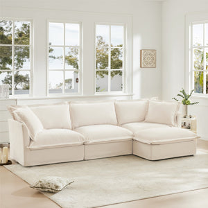 English Elm L-Shaped Slipcovered Sectional Sofa – Plush Chenille Couch With Convertible Ottoman & Pillows, Cream W3041S00006