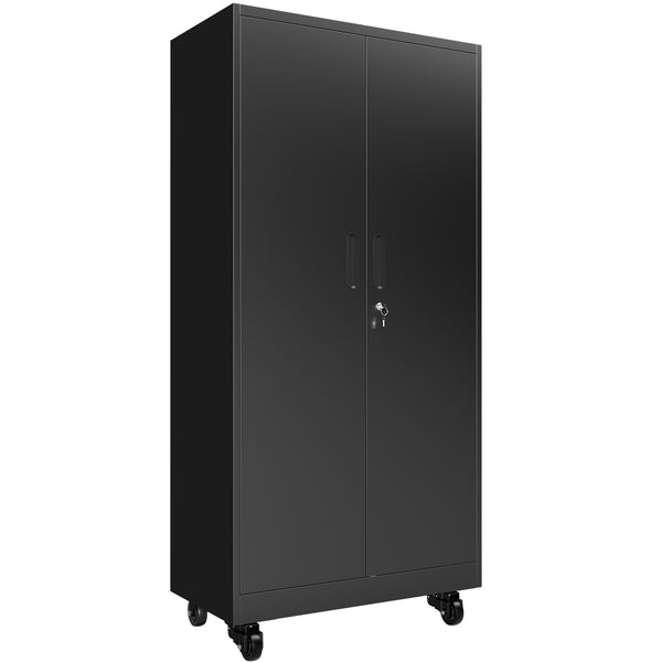 English Elm Heavy Steel Garage Cabinet with Pegboard Doors Locking Wheels and Adjustable Shelving T2398P465997