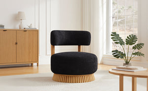 English Elm Modern Boucle Upholstered Armless Accent Chair Set with Thatched Wood Base for Living Room Black N760S0000036C