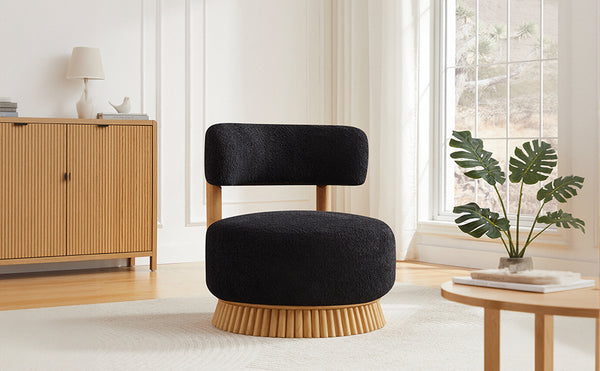 English Elm Modern Boucle Upholstered Armless Accent Chair Set with Thatched Wood Base for Living Room Black N760S0000036C