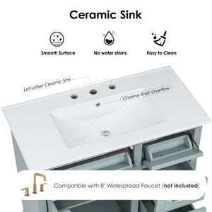 English Elm 36" Modern Grey Bathroom Vanity with Ceramic Undermount Sink, Soft-Close, Tip-Out Drawers & Storage Excellence W2896P318471