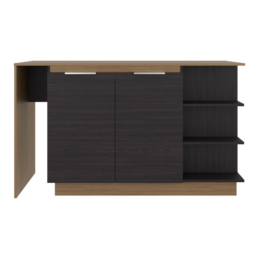 English Elm Urie Two-tone Kitchen Island with Wine Rack Cabinet Wenge Oak Modern Storage B128S00242