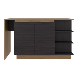 English Elm Urie Two-tone Kitchen Island with Wine Rack Cabinet Wenge Oak Modern Storage B128S00242