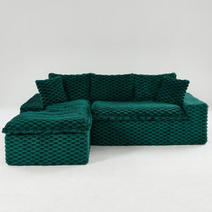 English Elm Green Turtle Velvet Sofa: Convertible Twin-Seat L-Shaped Chaise For Cozy Living Rooms & Small Spaces W3371S00041