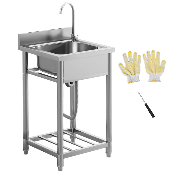 English Elm HOMCOM Stainless Steel Outdoor Utility Sink with Deep Basin, Hot/Cold Faucet & Lower Shelf, 22" W2225P217249