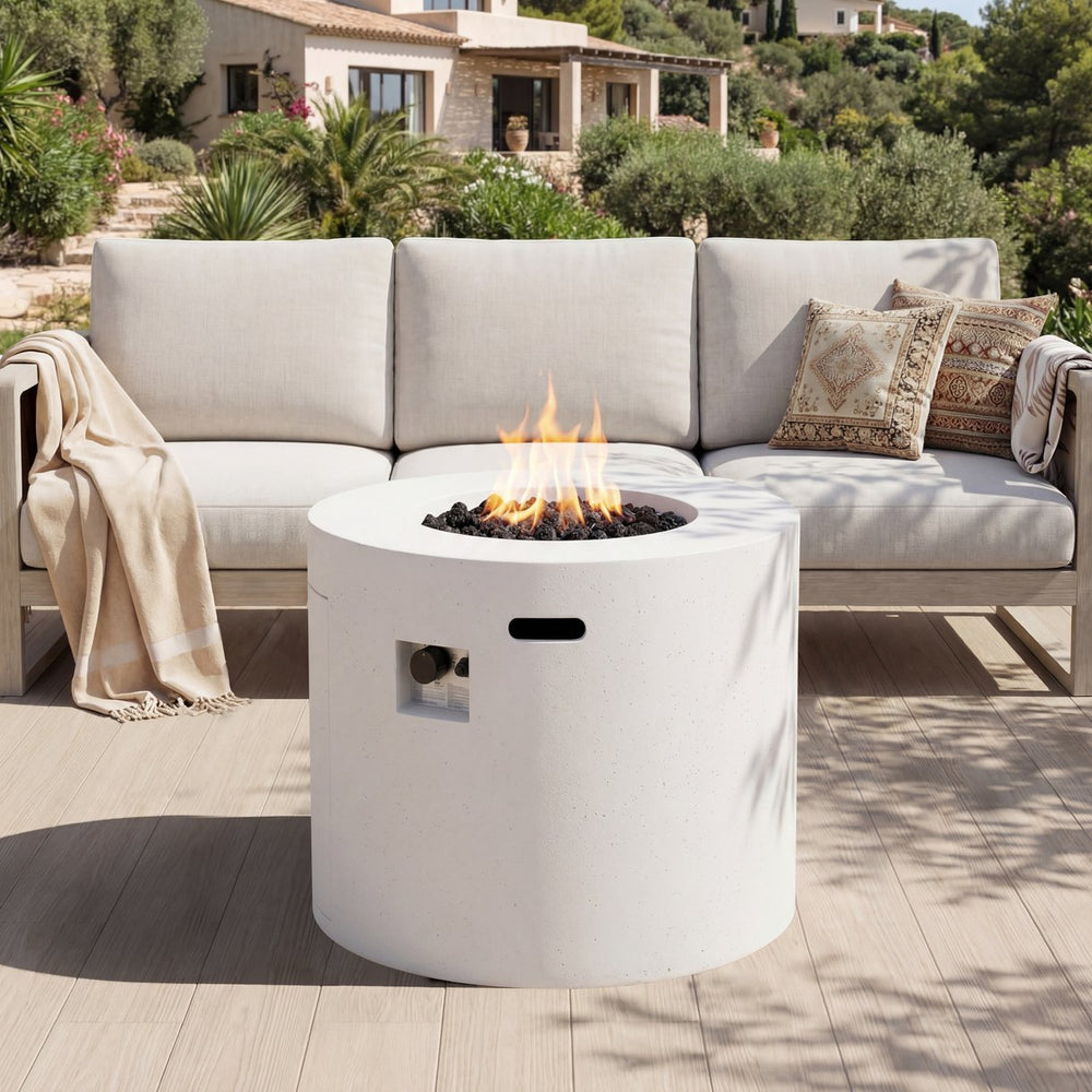 English Elm 31" Round Mgo Concrete Propane Fire Pit 40000 Btu Outdoor Patio Entertaining N772P390486W