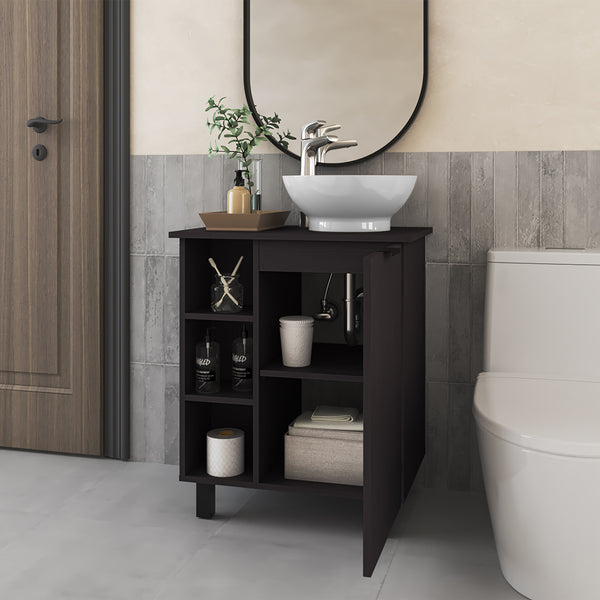 English Elm Stites 28.7" Black Vanity Sink with Integrated Basin, Engineered Wood, Ample Storage, Modern Design B092P329253