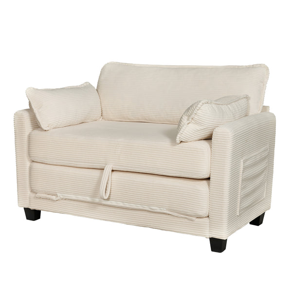 English Elm 2-in-1 Corduroy Loveseat Sleeper with Storage Converts for Living Room or Studio Beige W2715P409857