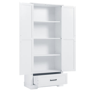 English Elm Tall Bathroom Storage Cabinet — Slim 72.64" White MDF Organizer with 2 Doors, Drawer, Adjustable Shelves, Anti-Tip WF326355AAK