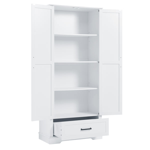 English Elm Tall Bathroom Storage Cabinet — Slim 72.64" White MDF Organizer with 2 Doors, Drawer, Adjustable Shelves, Anti-Tip WF326355AAK