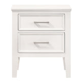 Modern White Nightstand with Chamfered Legs, 2 Drawers - 23.62 x 15.75 x 27.48